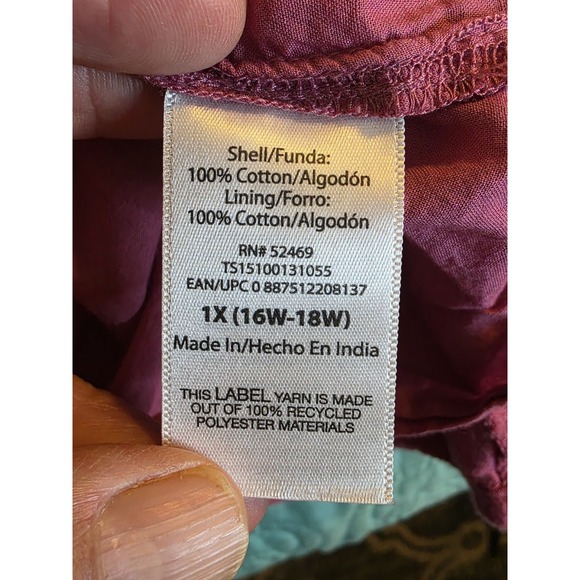 Terra & Sky Size 1x(16×18)Roiest Roughe Dolman Swing Cotton W/Pockets Lined - Picture 7 of 11